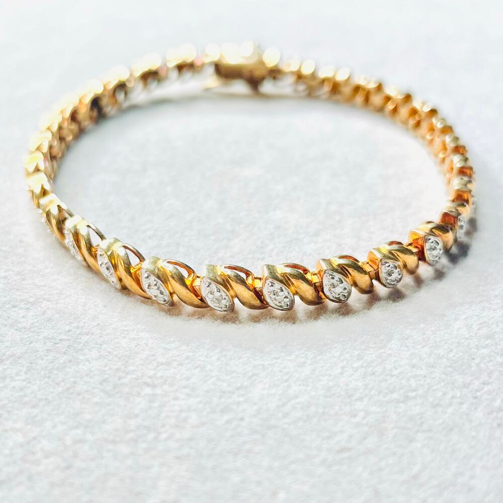 Ross-Simons Two-Tone Gold and Silver Twisted Link Bracelet with Clear Stones